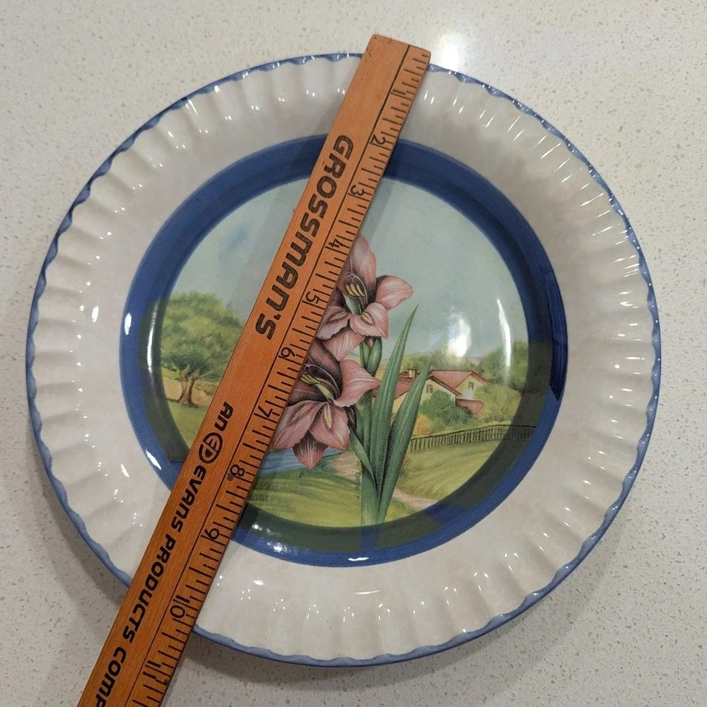 Due Torri Ceramic Plate Cream Blue Pink Floral Scenery 10